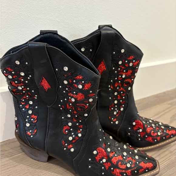 Black Cowgirl Boots Ankle Booties Rhinestone Sparkly Western Cowboy Boots Size 9 - Picture 4 of 9